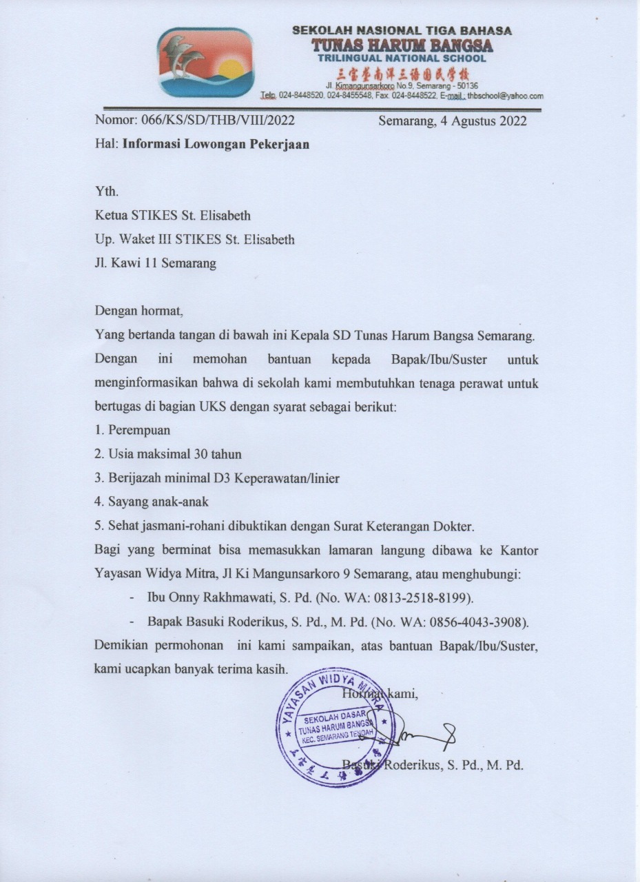 Loker Sekolah Nasional Tiga Bahasa Tunas Harum Bangsa